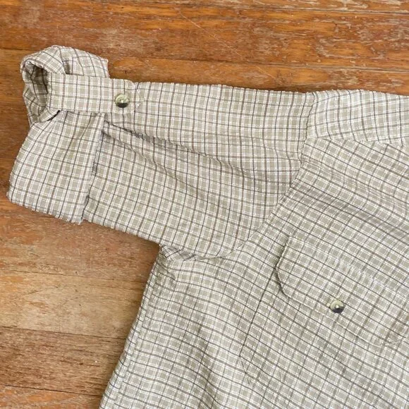 Vintage Mens LL Bean Seersucker Shirt Size Medium 90s Convertible Sleeves Beige - Picture 6 of 6